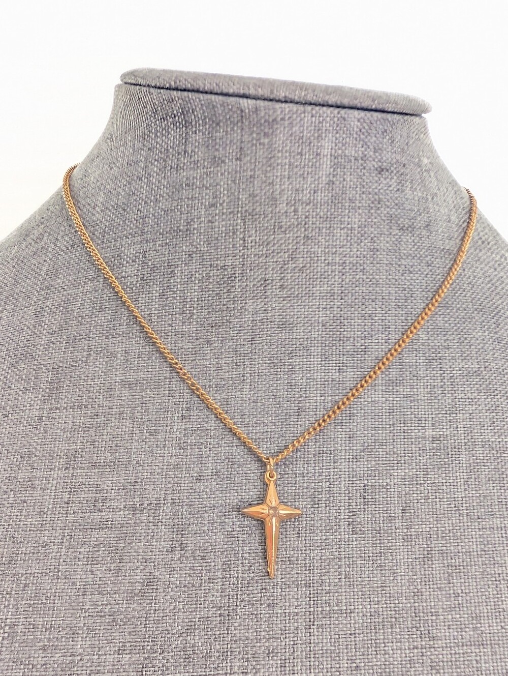 Vintage Classic Gold Tone Dainty Delicate Feminine Rhinestone Cross Necklace